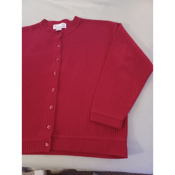 Milano Design Group womens red ribbed cotton blend cardigan sweater large - Picture 4 of 7